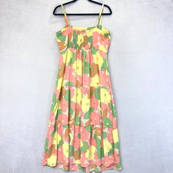Social Standard SANCTUARY Smocked Midi Dress Large L Fiesta Pastel Floral EUC - Picture 4 of 15